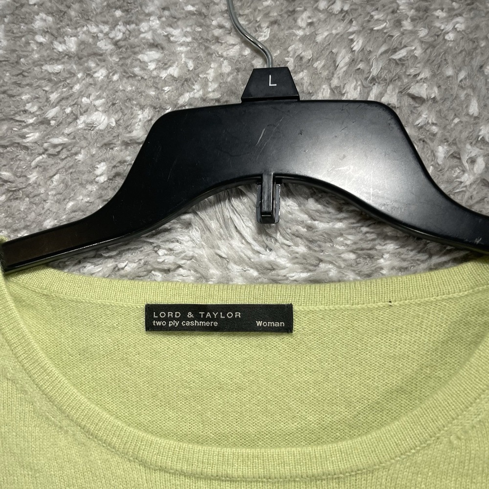 Lord & Taylor Sweater Top 100% Two Ply Cashmere Short Sleeve XL Green Preppy - Picture 3 of 6